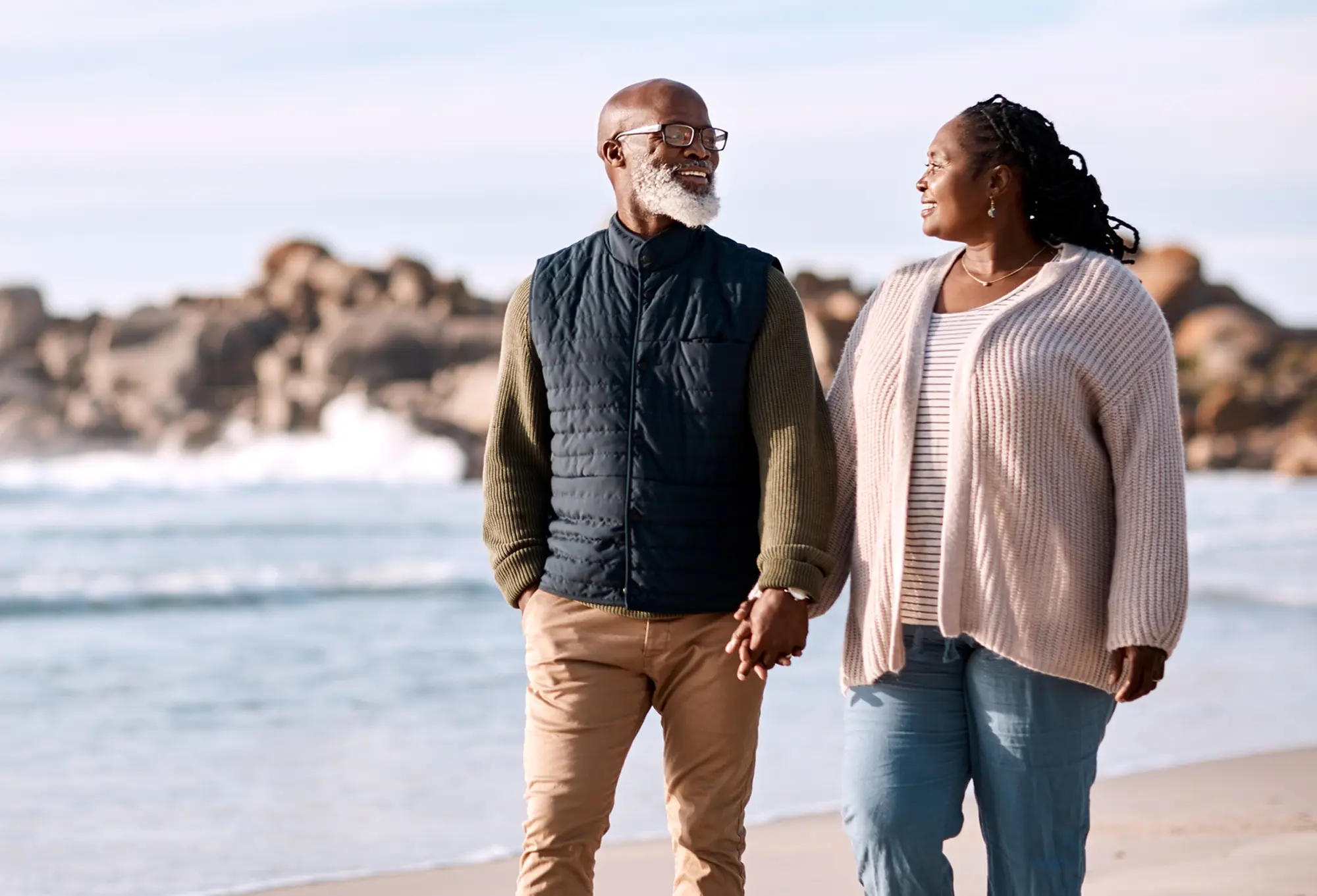 Couple walking on beach