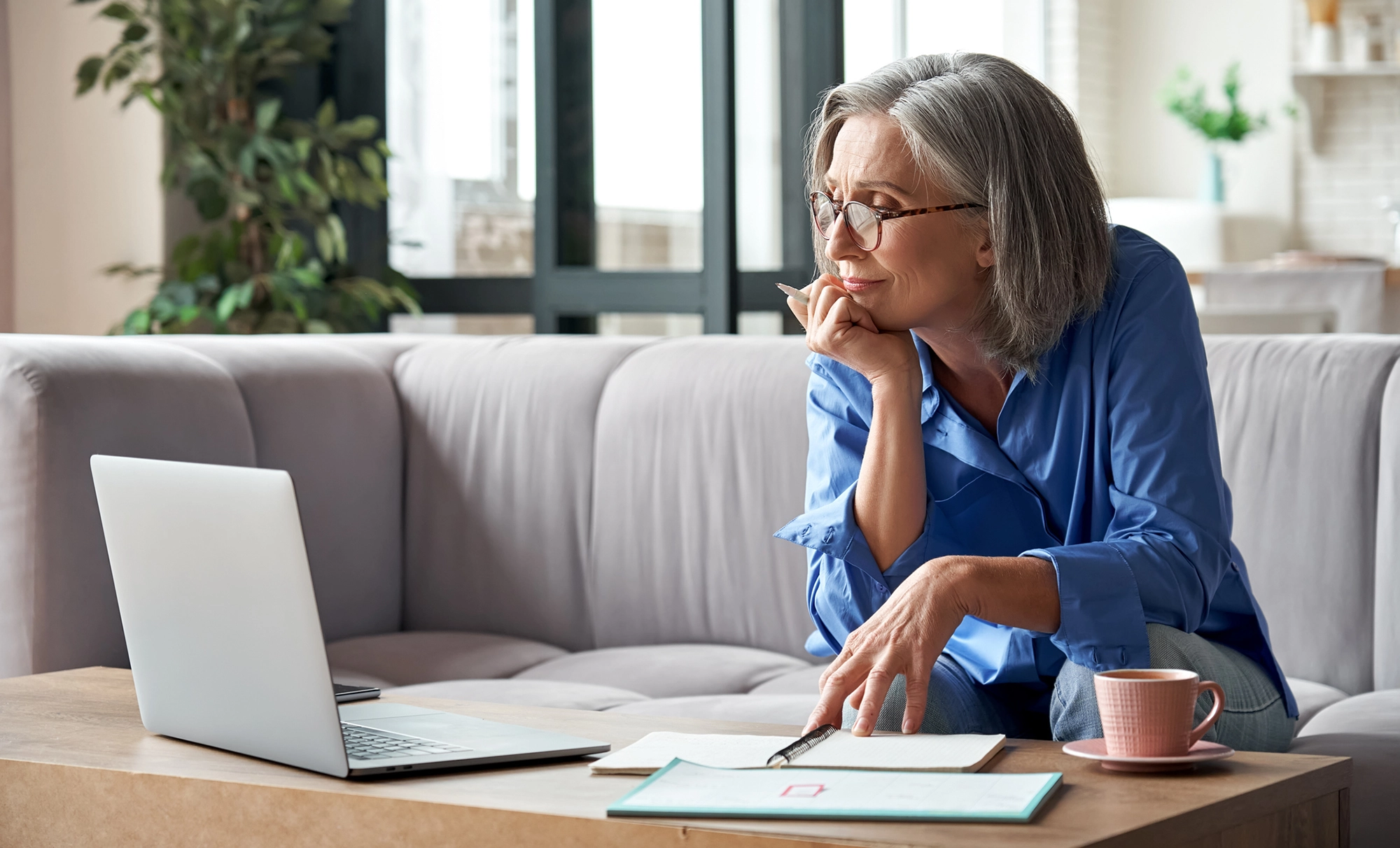 Senior woman looking at laptop