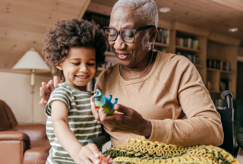Grandparent with grandchild discussing financial gifts