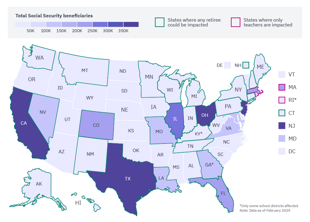 Map showing total social security beneficiaries